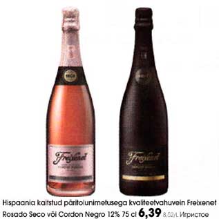 Allahindlus - Hispaania kaitstud päritolunimetusega kvaliteetvahuvein Freixenet Rosado Seco või Cordon Negro I2% 75 cl