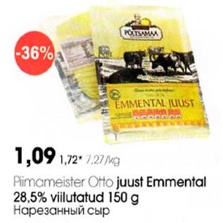 Allahindlus - Piimameister Otto juust Emmental 28,5% viilutatud 150 g