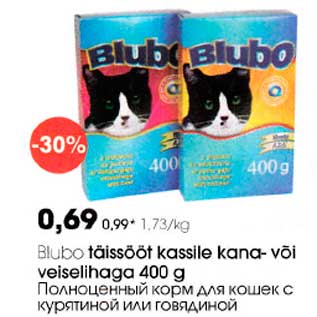 Allahindlus - Blubo Täissööt kassile kana- või veiselihaga 400 g