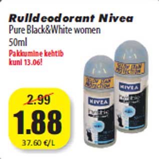 Allahindlus - Rulldeodorant Nivea Pure Black&White women 50ml