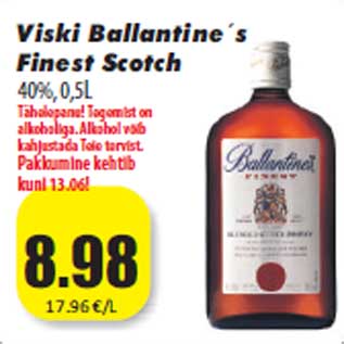 Allahindlus - Viski Ballantine´s Finest Scotch 40%, 0,5L
