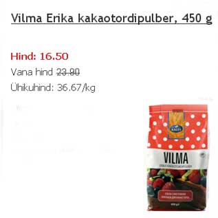 Allahindlus - Vilma Erika kakaotordipulber