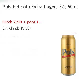 Allahindlus - Puls hele õlu Extra Lager