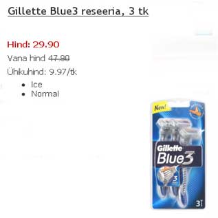 Allahindlus - Gillette Blue3 raseeria