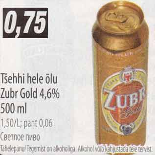 Allahindlus - Tšehhi hele õlu Zubr Gold