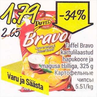 Allahindlus - Taffel Bravo kartulilaastud hapukoore ja magusa tšilliga, 325 g