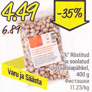 Allahindlus - "%" Rüstitud ja soolatud pistaatsiapähkel, 400 g