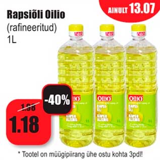 Allahindlus - Rapsiõli Oilio (rafineeritud) 1L