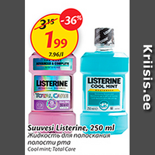 Allahindlus - Suuvesi Listerine, 250 ml