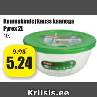 Allahindlus - Kuumakindel kauss kaanega Pyrex 2 L