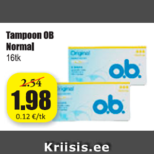 Allahindlus - Tampoon OB Normal 16 tk