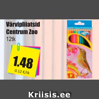 Allahindlus - Värvipliiatsid Centrum Zoo 12 tk