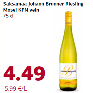 Allahindlus - Saksamaa Johann Brunner Riesling Mosel KPN vein 75 cl