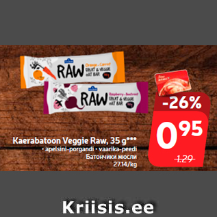 Allahindlus - Kaerabatoon Veggie Raw, 35 g***