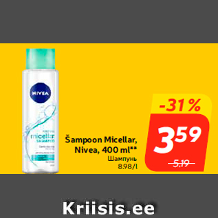 Allahindlus - Šampoon Micellar, Nivea, 400 ml**