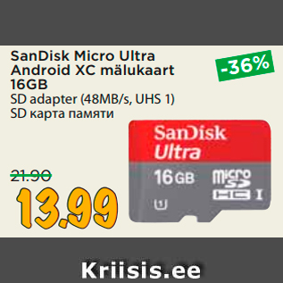 Allahindlus - SanDisk Micro Ultra Android XC mälukaart 16GB