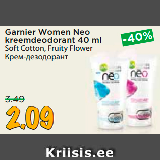 Allahindlus - Garnier Women Neo kreemdeodorant 40 ml