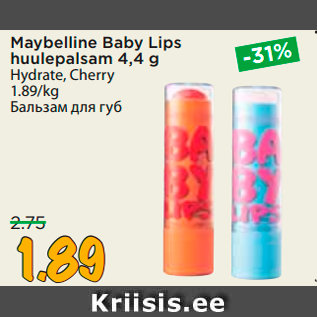 Allahindlus - Maybelline Baby Lips huulepalsam 4,4 g