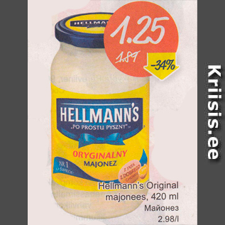 Allahindlus - Hellmann´s Original majonees, 420 ml