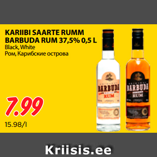 Allahindlus - KARIIBI SAARTE RUMM BARBUDA RUM 37,5% 0,5 L