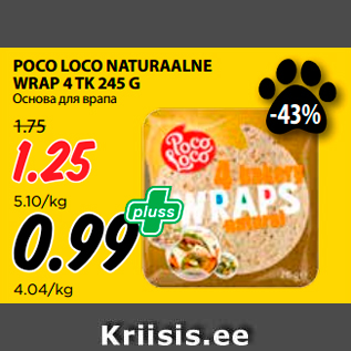 Allahindlus - POCO LOCO NATURAALNE WRAP 4 TK 245 G