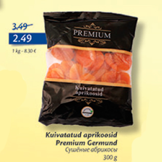 Allahindlus - Kuivatatud aprikoosid Premium Germund, 300 g