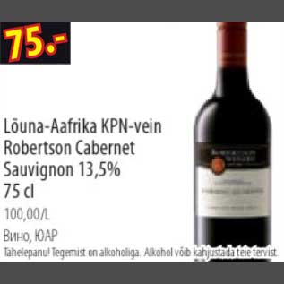 Allahindlus - Lõuna-Aafrika KPN-vein Robertson Cabernet Sauvignon