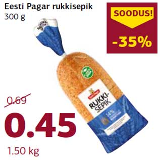 Allahindlus - Eesti Pagar rukkisepik 300 g