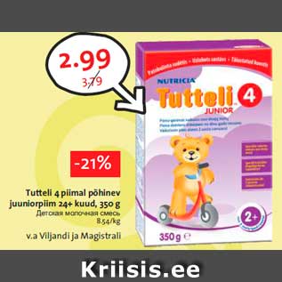 Allahindlus - Tutteli 4 piimal põhinev juuniorpiim 24+ kuud, 350 g