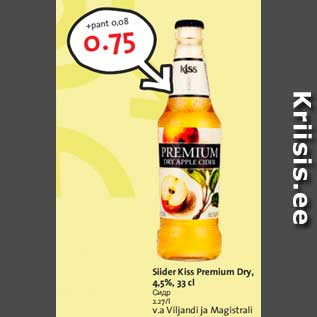 Allahindlus - Siider Kiss Premium Dry, 4,5%, 33 cl