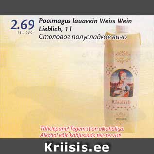 Allahindlus - Poolmagus lauavein Weise Wein Lieblich, 1 l