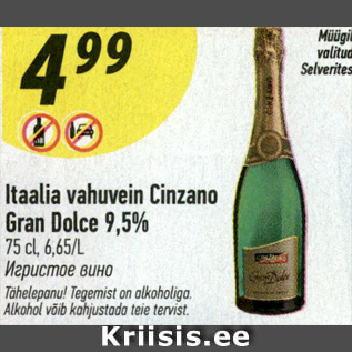 Allahindlus - Itaalia vahuvein Cinzano Gran Dolce