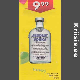 Allahindlus - Viin Absolut,40%, 70 cl