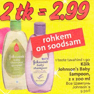 Allahindlus - Kõik Johnson"s Baby šampoon, 2 x 200 ml