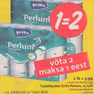 Allahindlus - Tualettpaber Grite Perlum, 12 rulli