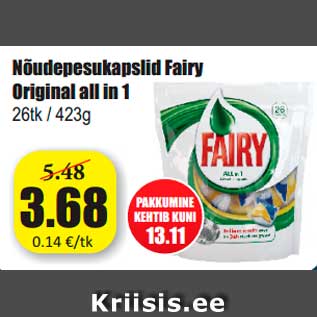 Allahindlus - Nõudepesukapslid Fairy Original all in 1