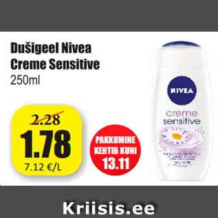 Allahindlus - Dušigeel Nivea Creme Sensitive 250 ml