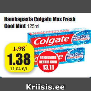 Allahindlus - Hambapasta Colgate Max Fresh Cool Mint 125m