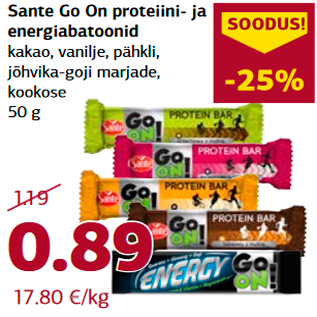 Allahindlus - Sante Go On proteiini- ja energiabatoonid