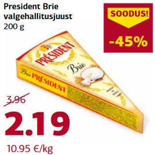 Allahindlus - President Brie valgehallitusjuust 200 g