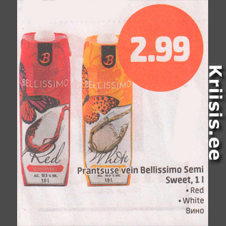 Allahindlus - Prantsuse vein Bellissimo Semi Sweet, 1 l