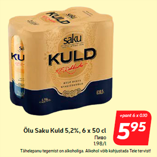 Allahindlus - Õlu Saku Kuld 5,2%, 6 x 50 cl