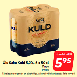 Allahindlus - Õlu Saku Kuld 5,2%, 6 x 50 cl