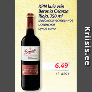 Allahindlus - KPN kuiv vein Beronia Crinza Rioja, 750 ml