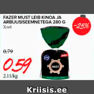 Allahindlus - FAZER MUST LEIB KINOA JA ARBUUSISEEMNETEGA 280 G