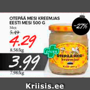 Allahindlus - OTEPÄÄ MESI KREEMJAS EESTI MESI 500 G