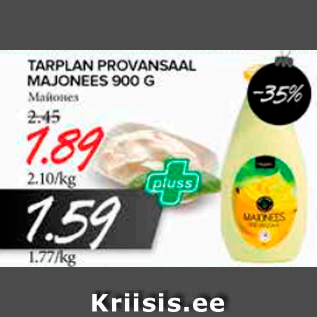 Allahindlus - TARPLAN PROVANSAAL MAJONEES 900 G