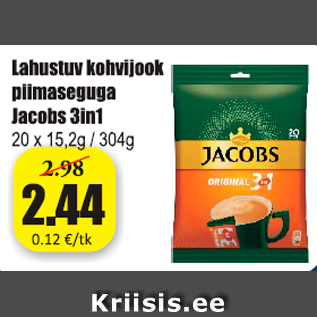 Allahindlus - Lahustuv kohvijook piimaseguga Jacobs 3in1