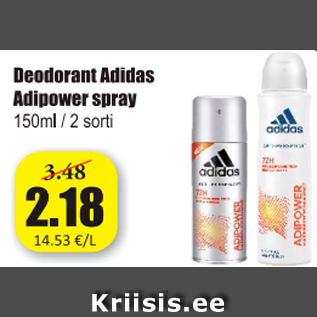 Allahindlus - Deodorant Adidas Adipower spray