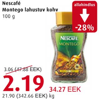 Allahindlus - Nescafe Montego lahustuv kohv